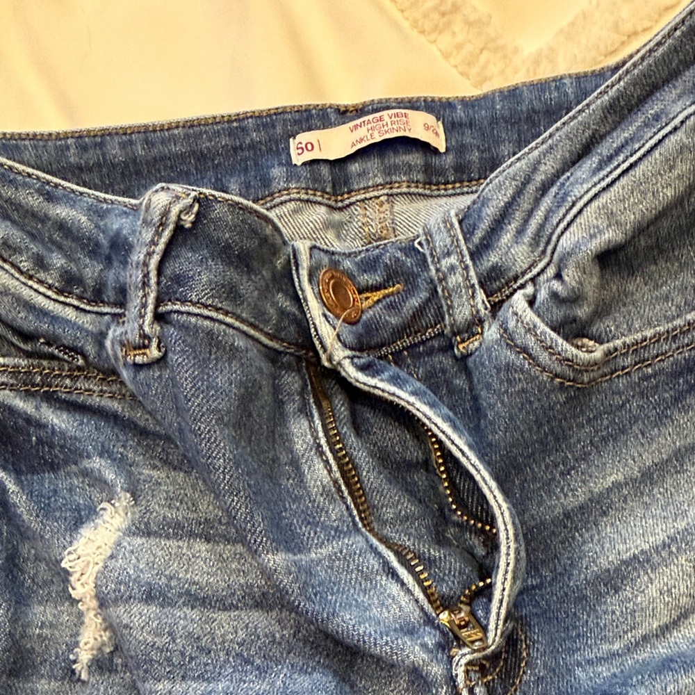 SO Juniors Vintage Vibe High Rise Ankle Skinny Jeans Blue Distressed Size 9/29W - Picture 13 of 14
